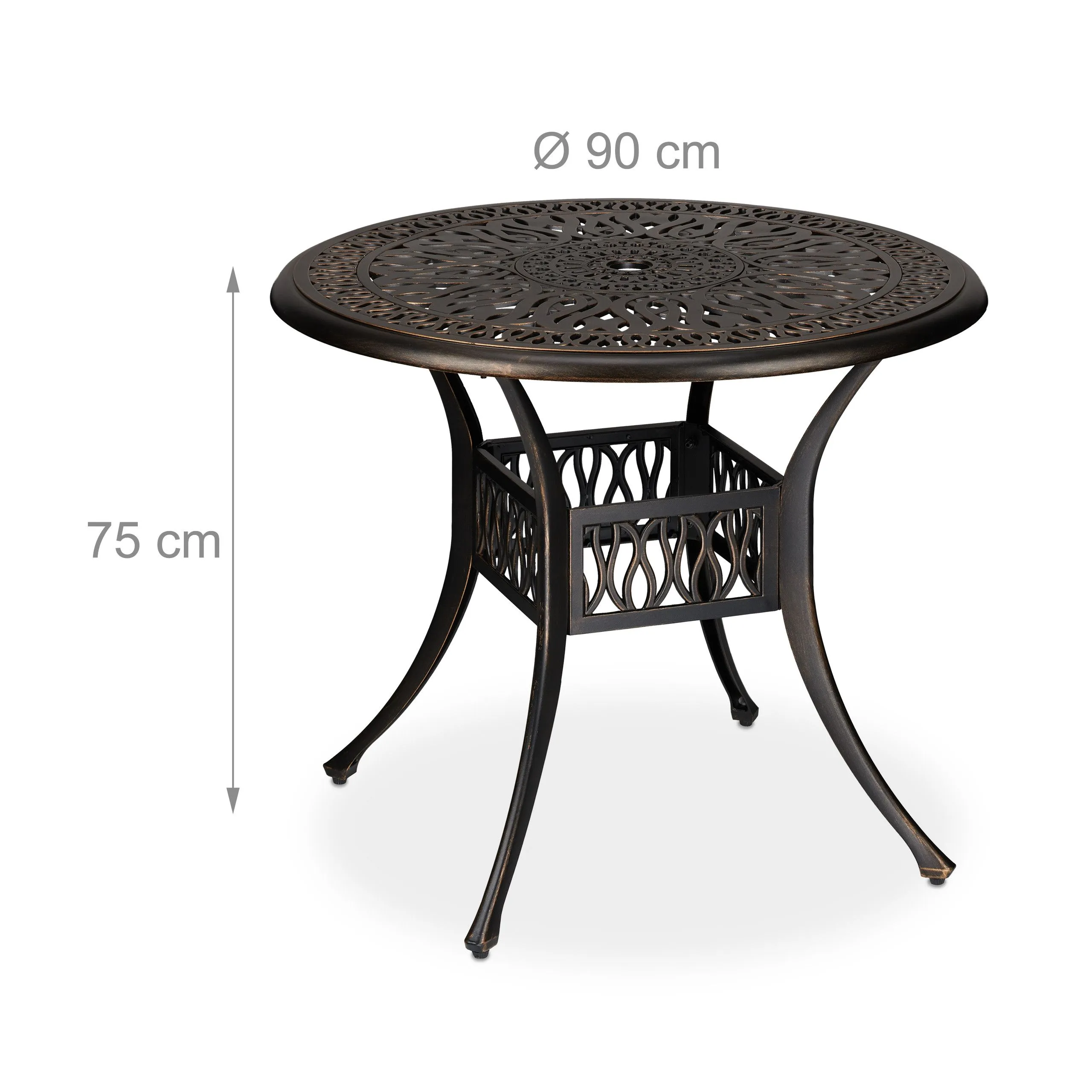 Antieke tuintafel met parasolgat