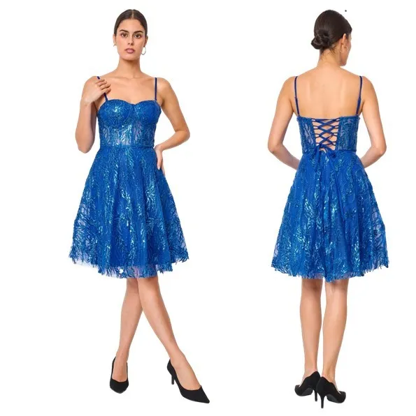 COCKTAILJURK KONINGSBLAUW STRAPLESS (OPTIE SCHOUDERBANDEN) GLITTERSTOF