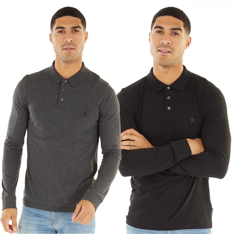 FRENCH CONNECTION HERREN ZWEIPACK LANGARM POLOS SCHWARZ/​ANTHRAZIT MELANGE