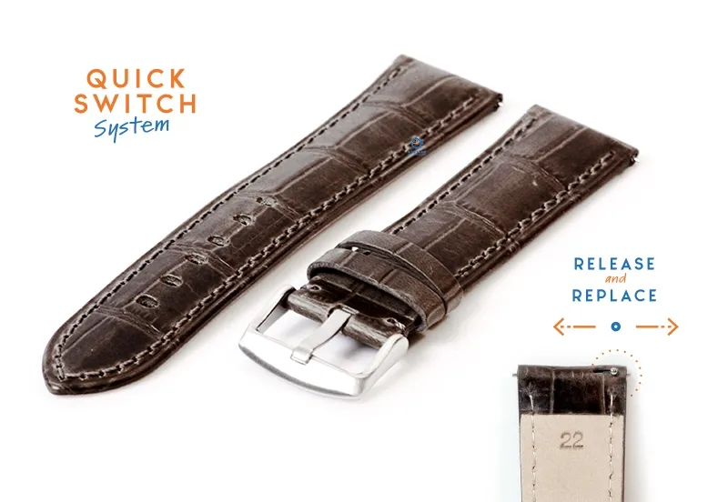 Horlogeband 22mm croco leer grijs