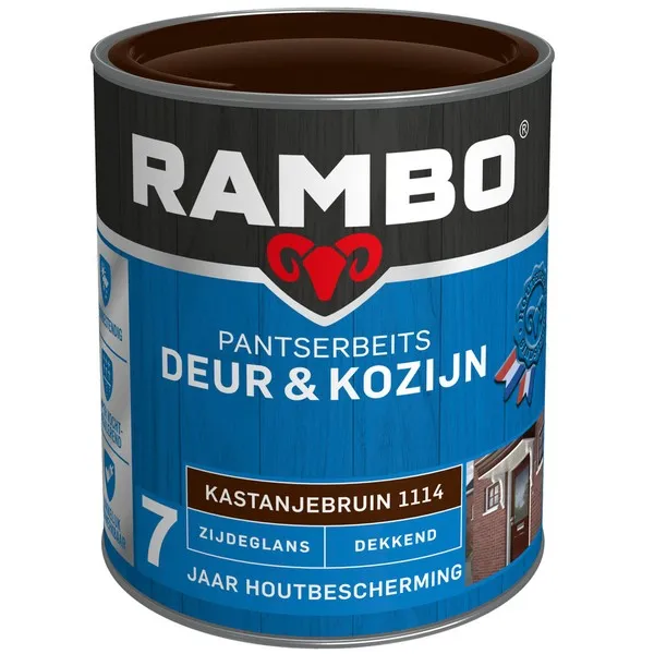 Rambo pantserbeit deur & kozijn dekkend zijdeglans 1114 kastanjebruin 0,75 ltr