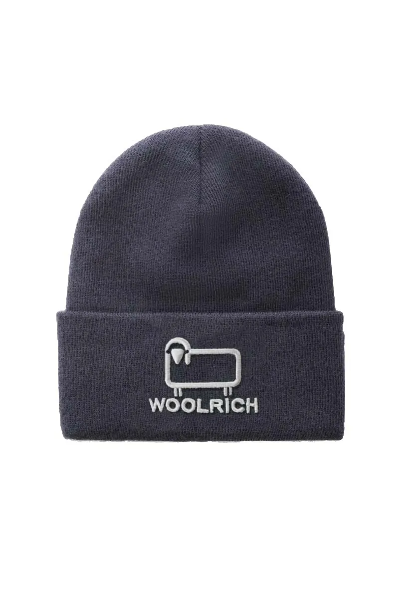 WOOLRICH MUTS LOGO BEANIE DBLAUW LOGO BEANIE